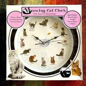Brand New Meowing Cat Clock Real Cat Recordings Every Hour Popular Breeds Round